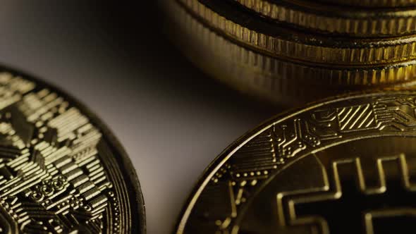 Rotating shot of Bitcoins 