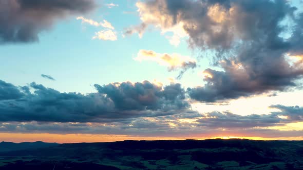 Countryside rural clouds Timelapse. Tropical scenery. Motion at blue sky.