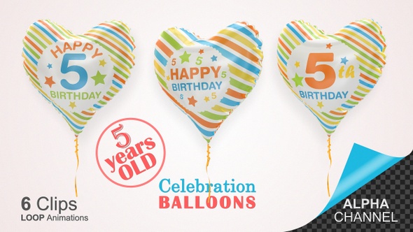 5th Birthday Celebration Helium Balloons / Five Years Old alt