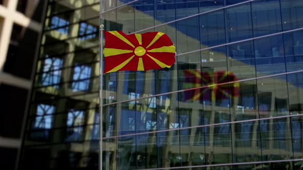 Macedonia Flag Waving On A Skyscraper Building