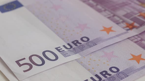 Five hundred EU paper money background slow tilt 4K 2160p 30fps UltraHD footage - Row of 500 euro ba