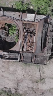 Vertical Video of a Destroyed Russian Military Equipment During the War in Ukraine