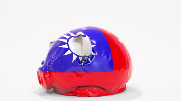 Deflating Piggy Bank with Printed Flag of Taiwan