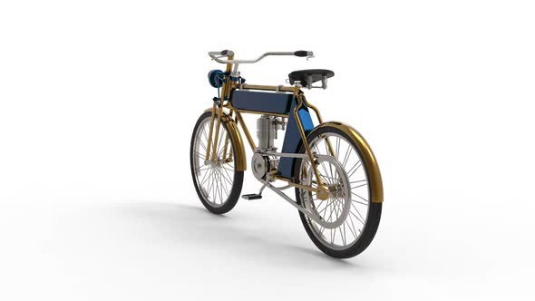 Old-fashioned unique bicycle with added engine