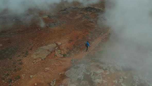 Aerial View of the Steaming Hverir Geothermal Area Near Lake Myvatn