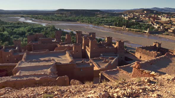 Gimbal Shot of Ksar of Ait-Ben-Haddou, an Ancient Fortified Village in Morocco