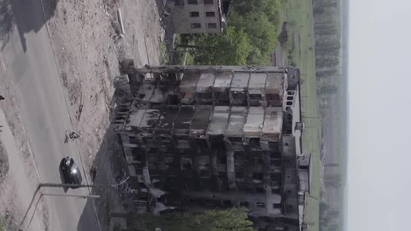 Vertical Video of Borodyanka Ukraine  Destroyed Building During the War