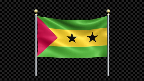 Sao Tome And Principe Flag Waving In Double Pole Looped