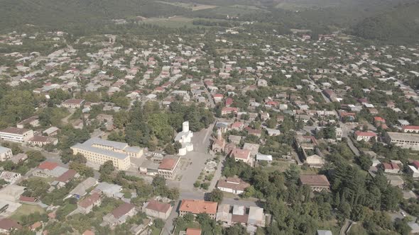 Aerial view Kvareli city center. Georgia 2021 summer