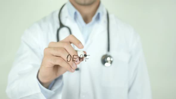 Deaf, Doctor Writing on Transparent Screen