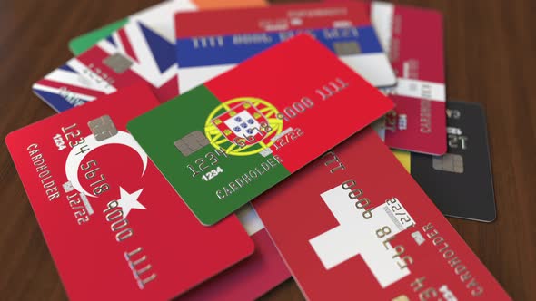 Emphasized Bank Card with Flag of Portugal alt