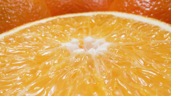 Macro Dolly Shot of Fresh Juicy Orange Fruit