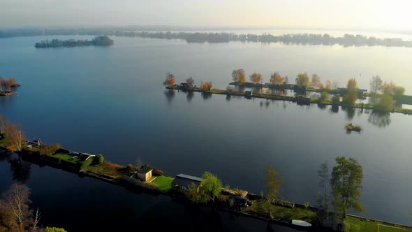 Aerial View of Small Islands in the Lake Vinkeveense Plassen Near Vinkeveen Holland