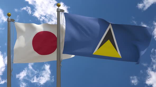 Japan Flag Vs Saint Lucia Flag On Flagpole