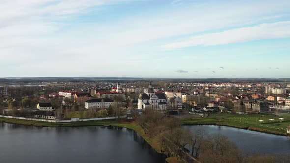 Top View of the Town Hall and the Church in the City of Nesvizh