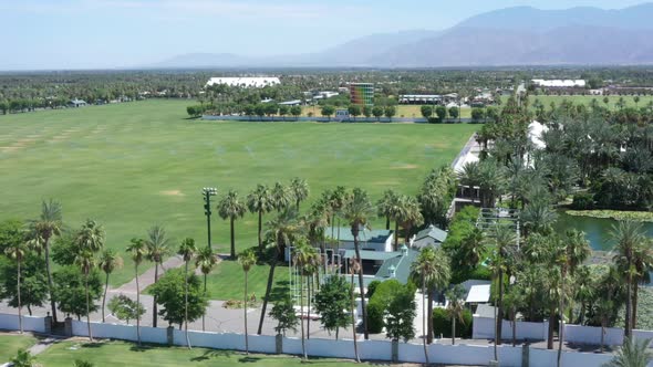 Empty, desolate and closed Empire polo club in green rural countryside at Coachella Valley Music and