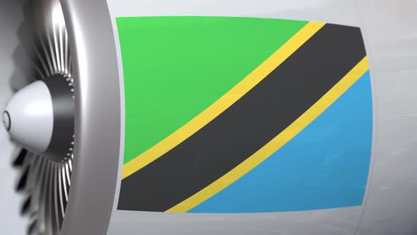 National Flag of Tanzania on Airplane Tourbine