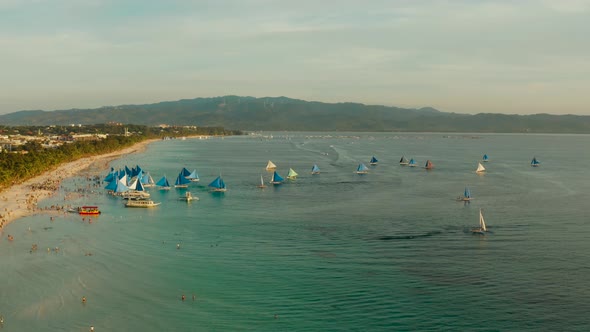 Tropical Beach and Sailing Boats Boracay Philippines