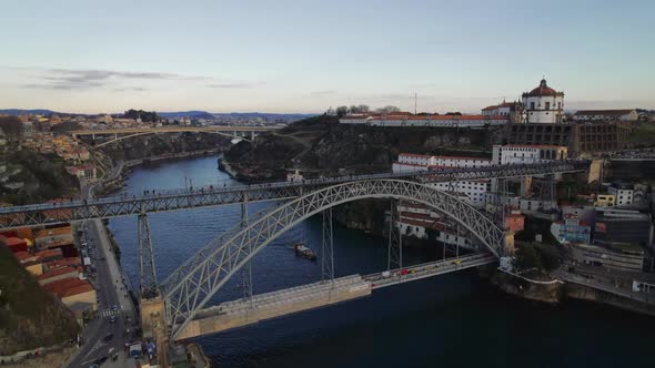 Aerial View of Porto Oporto Riverside Old Town Portugal