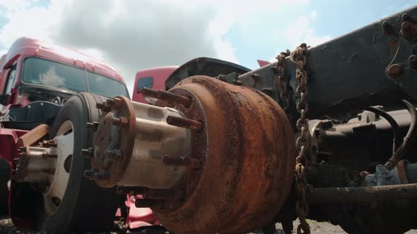 Close Up View of Parts Old Broken Truck in a Scrap Yard Near the City