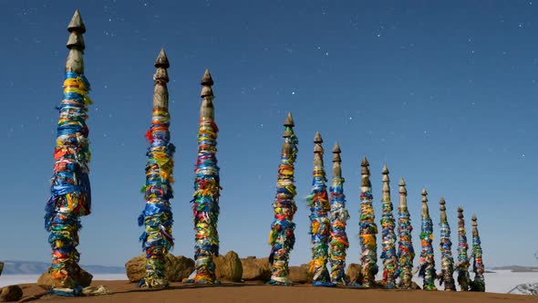 Shaman Pillars on the Island of Olkhon Lake Baikal