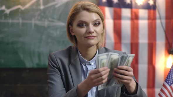 Businesswoman with Money. Portrait of Success Business Woman with Money Dollar Bills Banknotes