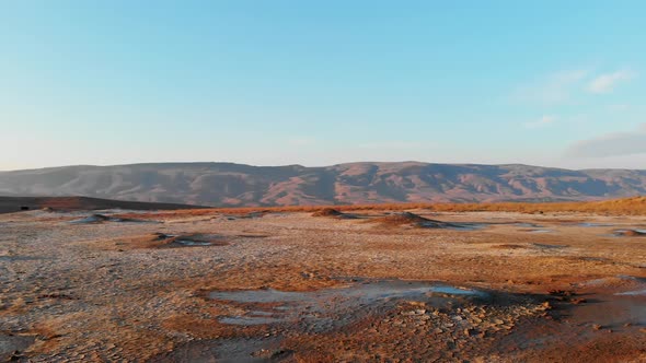 Panning View Of Scenic Mud Volcanoe Site In Georgia