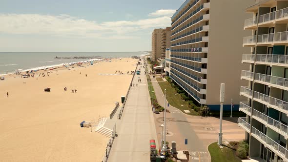 Aerial Video Tourists Visiting Virginia Beach Boardwalk