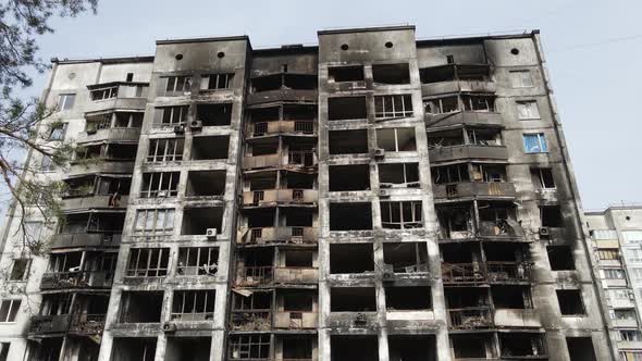 War in Ukraine  Burnt and Destroyed House in Kyiv