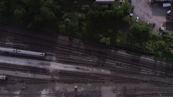 Top Down View of Train Tracks and Train Yard in  Upstate New York 