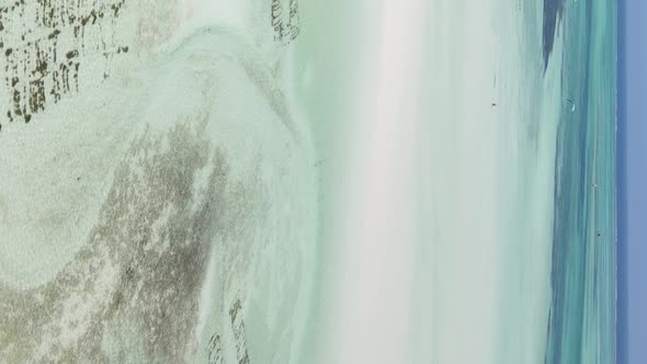 Vertical Video of Low Tide in the Ocean Near the Coast of Zanzibar Tanzania Aerial View