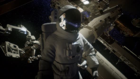 Astronaut Outside the International Space Station on a Spacewalk
