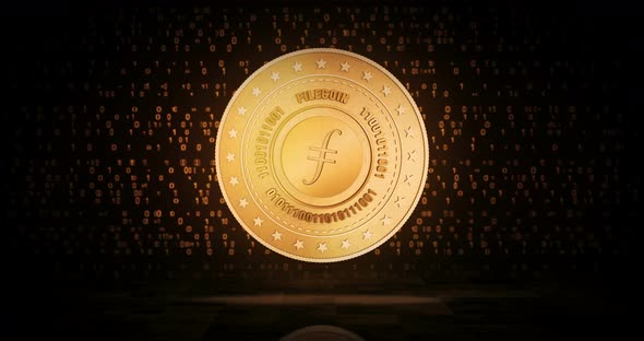 Filecoin FIL cryptocurrency golden coin loop on digital background