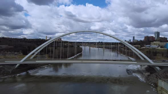 Dolly Back from Walterdale Bridge over North Saskatchewan River Edmonton.mov