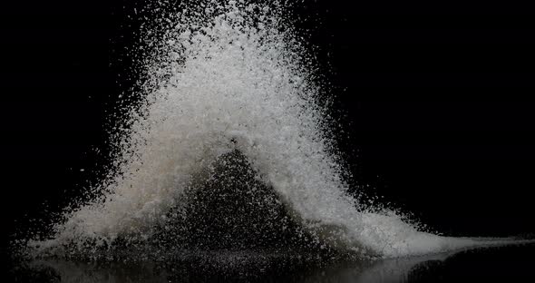 Coconut, cocos nucifera, Powder Exploding against Black Background, slow motion 4K