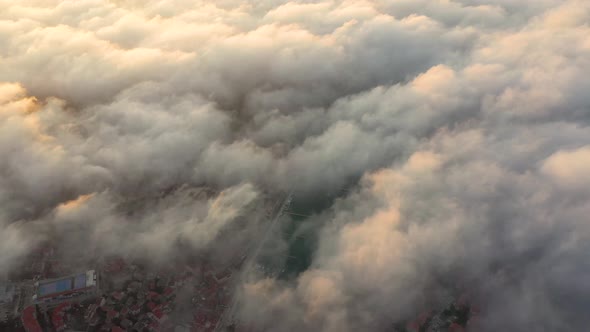 Aerial view above the clouds during the morning, Croatia.