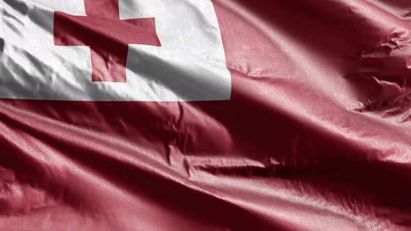 Tonga textile flag waving on the wind. 10 seconds loop. 