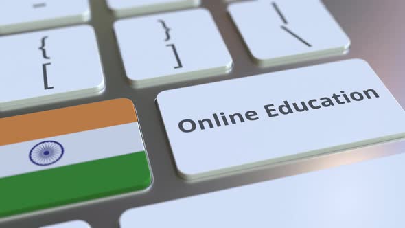 Online Education Text and Flag of India on the Buttons alt
