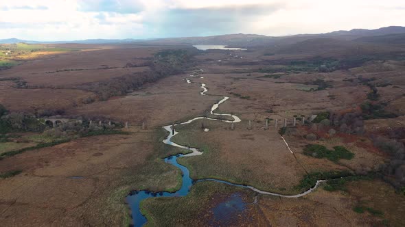 Aerial View of the Owencarrow Railway Viaduct By Creeslough in County Donegal  Ireland