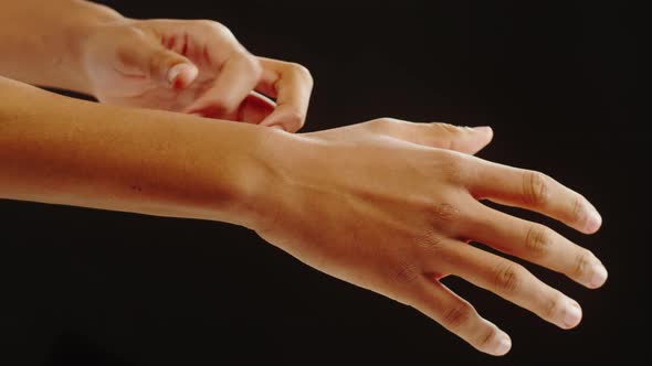 Black Skin Texture Closeup Hand Palm on Black Background