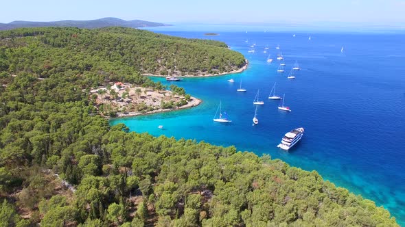 Aerial view of boats in sea