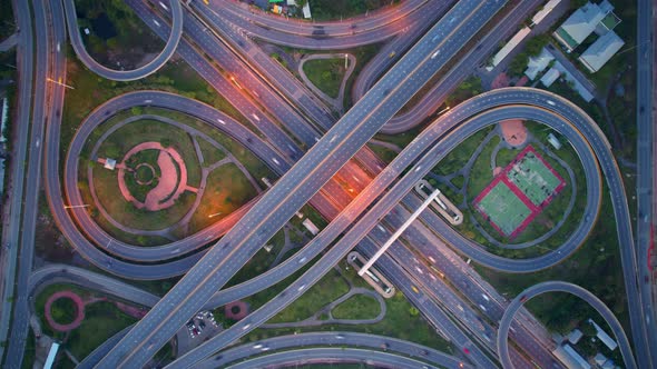 4K : Hyperlapse or Dronelapse Top view of Highway road junctions