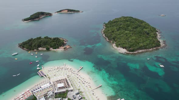 Aerial View of Tropical Beach in Ksamil Islands with Turquoise Water Albania