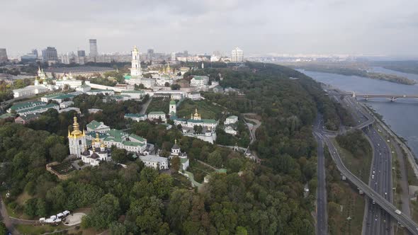 Kyiv, Ukraine Aerial View in Autumn : Kyiv-Pechersk Lavra. Kiev