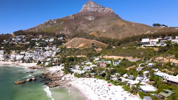 Aerial view of houses along the coastline, Cape Town, South Africa