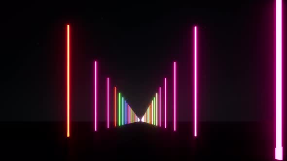 Neon Lines Futuristic Modern Space Retro Abstract 80 s 90 Long Dark Corridor