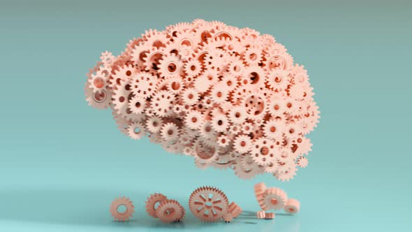 Human brain made of gears. A metaphor of mental illness, neurology problems.