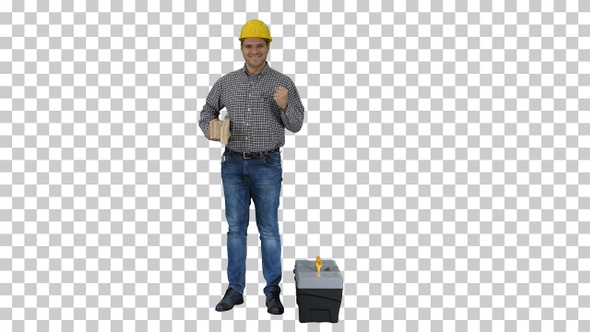 Young Happy Engineer Worker In A Helmet, Alpha Channel