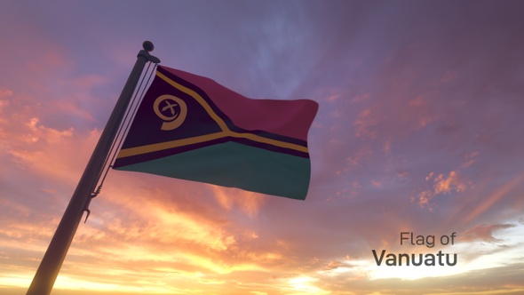 Vanuatu Flag on a Flagpole V3