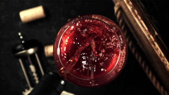 Super Slow Motion in the Glass Pour Red Wine